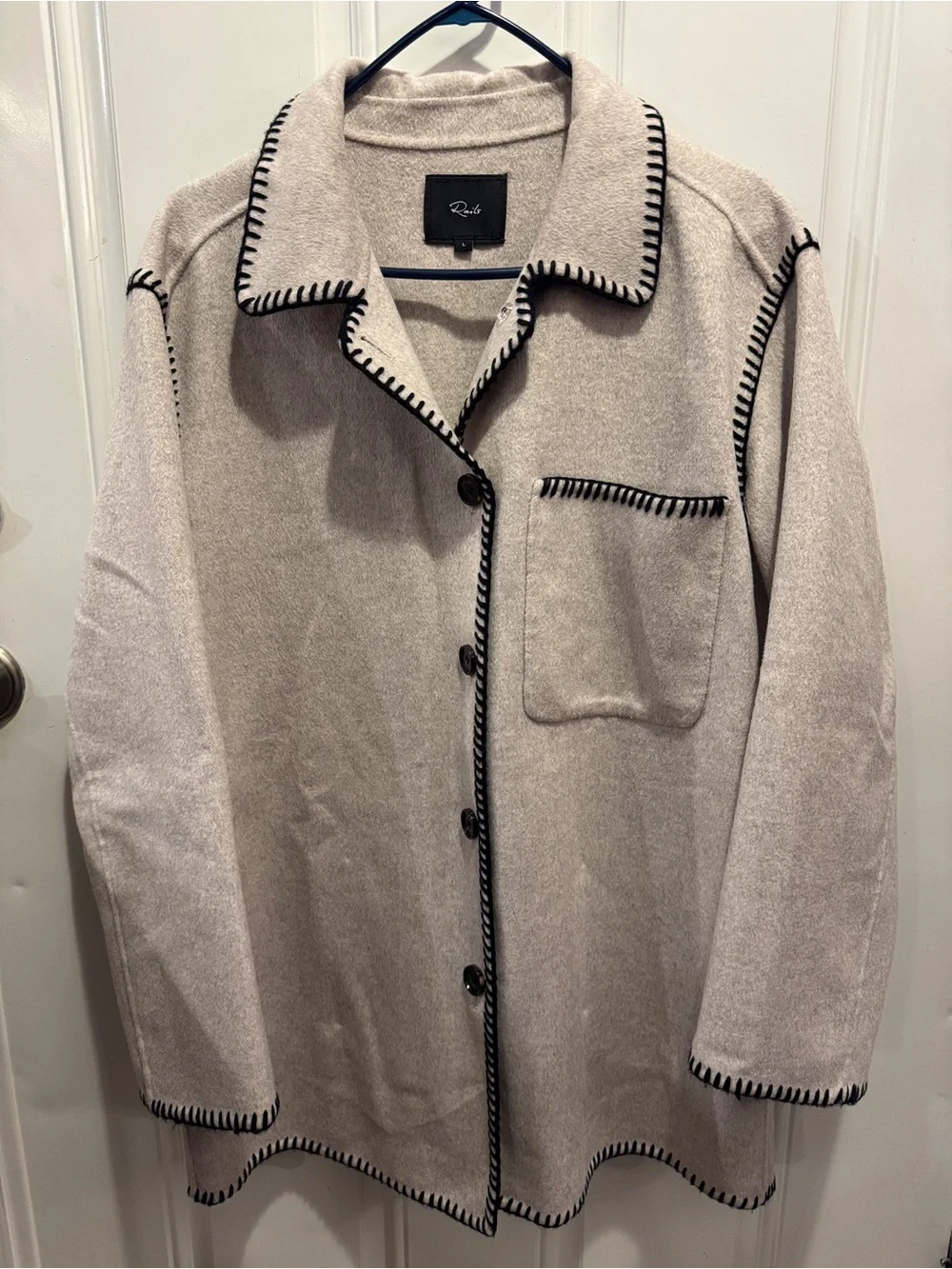Rails Odyssey Whipstitch Detail Wool Blend Jacket Shacket Shade Oatmeal $398.00 - Picture 8 of 16